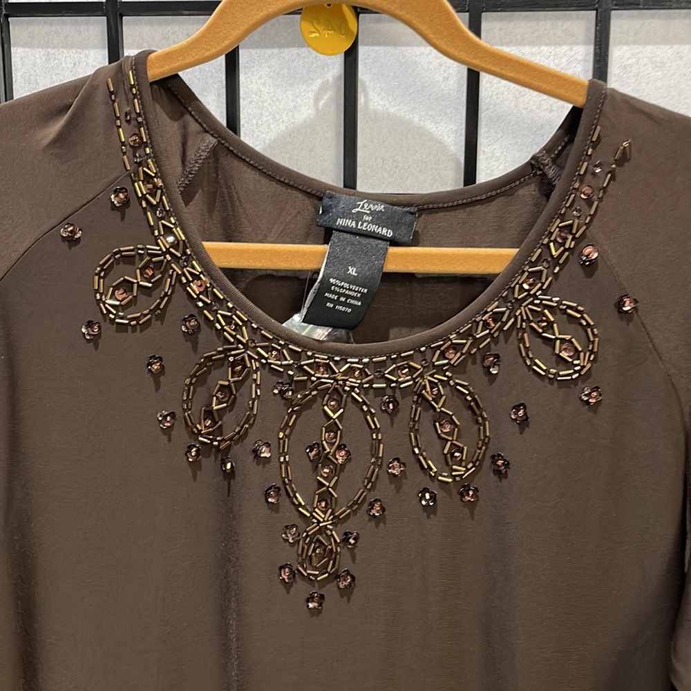 Lennie For Nina Leonard, Brown Beaded Shift/Dress NWT